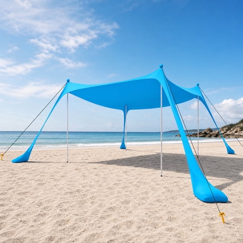 FaRest CoastShade 11x11FT Beach Canopy Tent & Sun Shelter, UPF50+ Beach Shade, Quick-Set Portable Design with Extended Guy-Lines, 4 Reinforced Support Posts, Travel Tote for Family Camping Outdoor