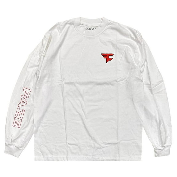 FaZe Clan Men's T-Shirt Logo Print Long Sleeve Tee (Large, White)