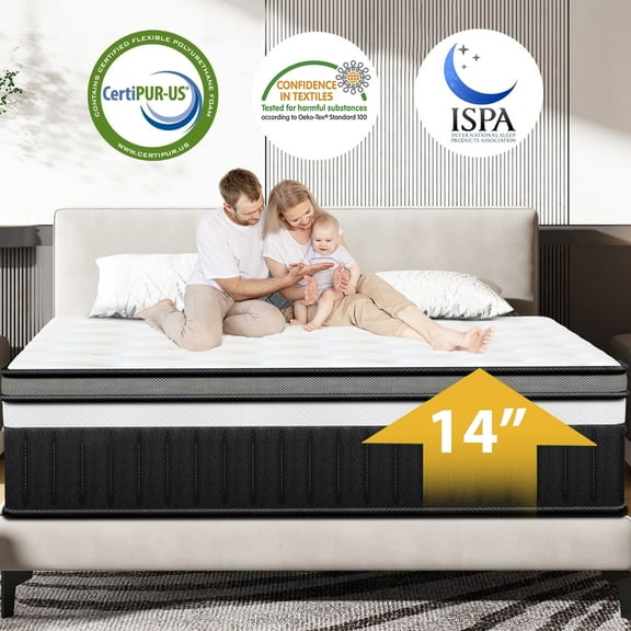 FaayFian 14" King Size Mattress, Memory Foam Hybrid Mattress - Medium Firm Gel Infused, CertiPUR-US Certified, Cooling & Breathable, Pressure Relief, Motion Isolation, King Mattress in a Box