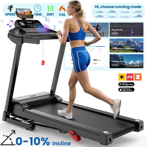 Folding Treadmill with Incline 300 lbs Capacity, Compact Electric Running Machine for Home, 3HP Quiet Motor, 0.6-7.5 MPH, APP Control, Adjustable Tablet Holder