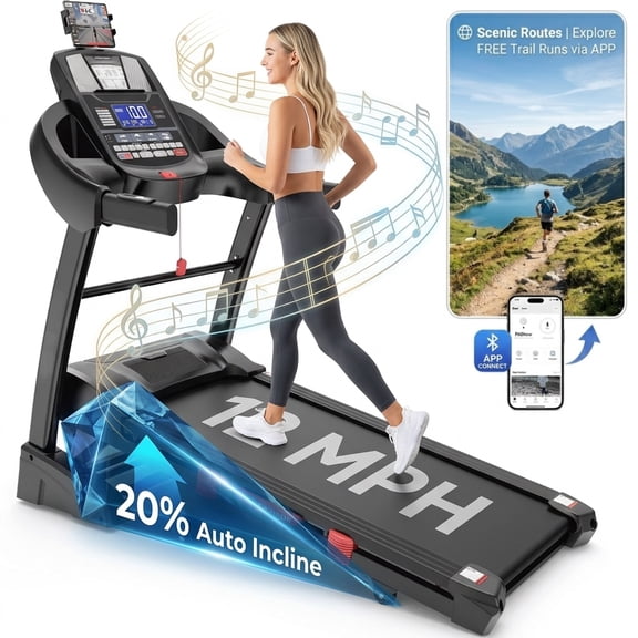4.5HP Folding Treadmill with 15 Levels Auto Incline, 300 LB Capacity Portable Treadmill for Home, Foldable Jogging Walking Treadmill with APP, 71 Programs, 10MPH Speed, Bluetooth Speakers