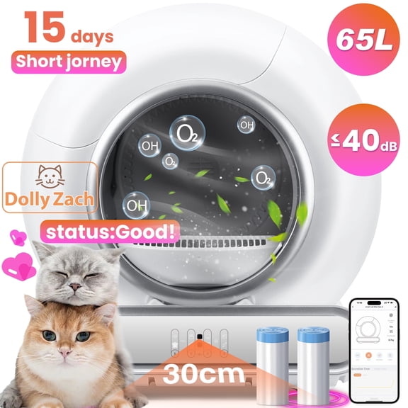 FaayFian Automatic Cat Litter Box Self Cleaning Large Capacity Odor-Free Self-Cleaning Litter Box with APP Control, Quiet Operation, Advanced Safety Features, and Low-Entry Design for Multiple Cats