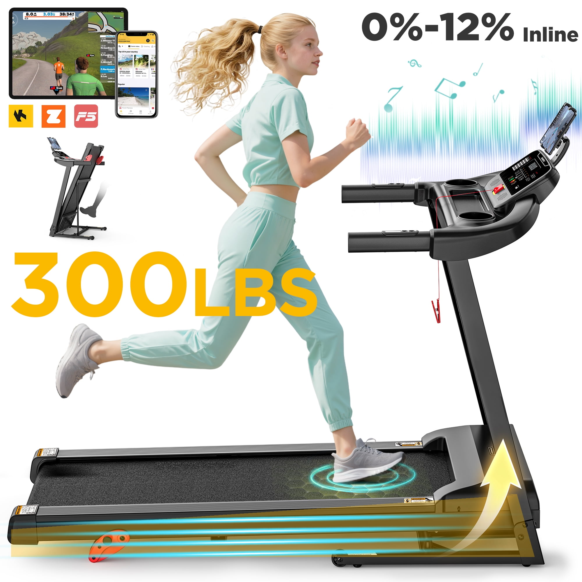 Folding Smart Treadmill with 3 Incline, 7.5MPH, 300 lbs Capacity ...