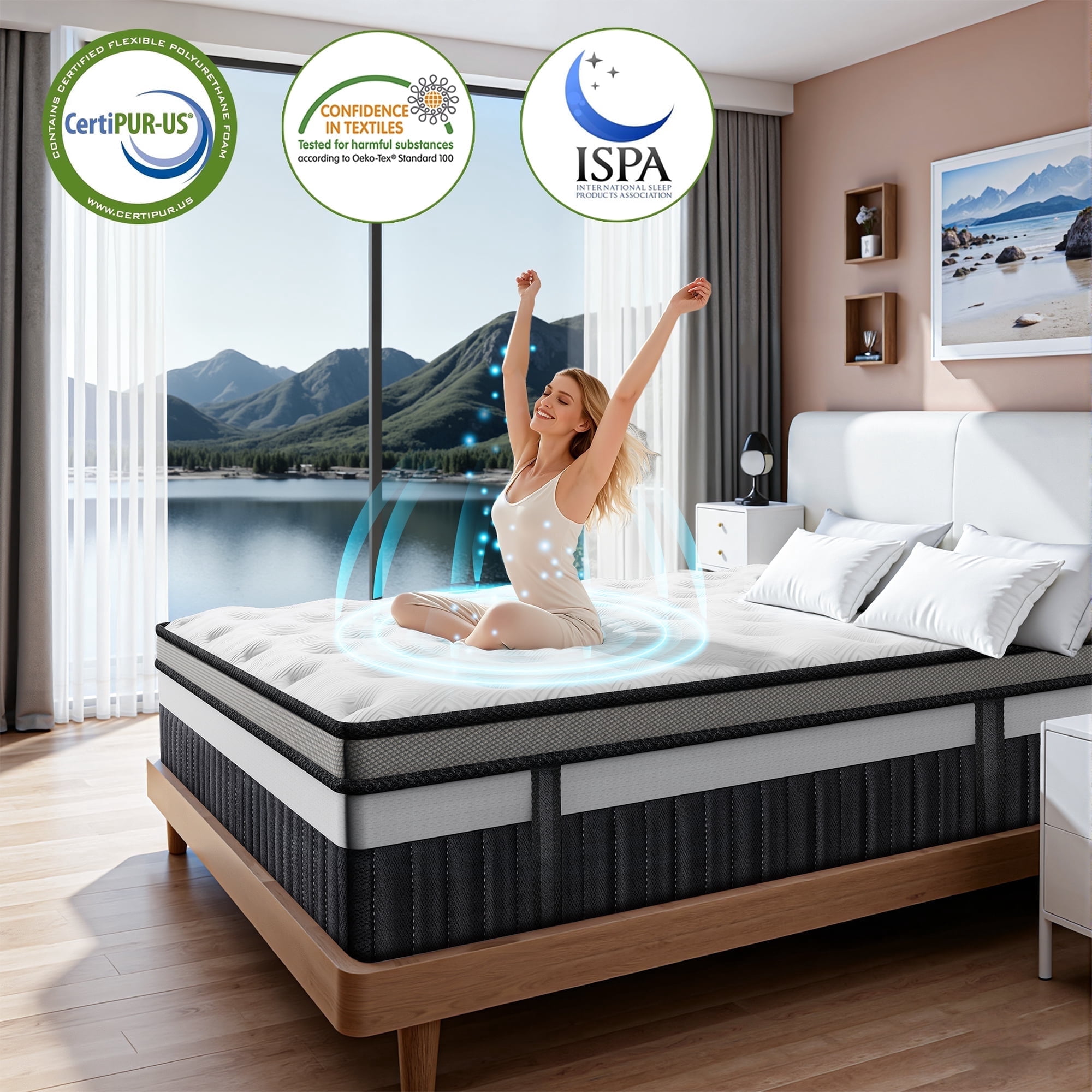 14 Inch Queen Size Hybrid Mattress – Medium Firm Cooling Memory Foam & Pocket Spring Bed in a Box, Breathable Fabric, Motion Isolation, CertiPUR-US Certified