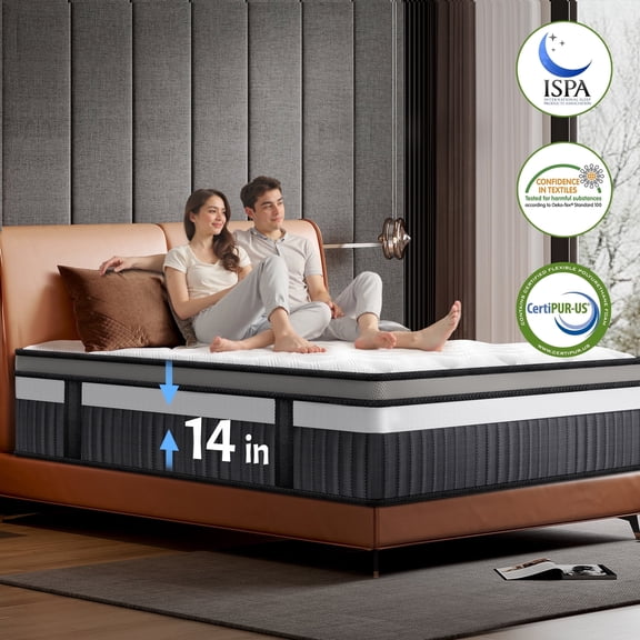 FaayFian King Mattress in a Box, 14 in Gel Memory Foam Mattress, Pocket Spring Hybrid Mattress, Medium Firm with Motion Isolation & Strong Support & Pressure Relief, CertiPUR-US