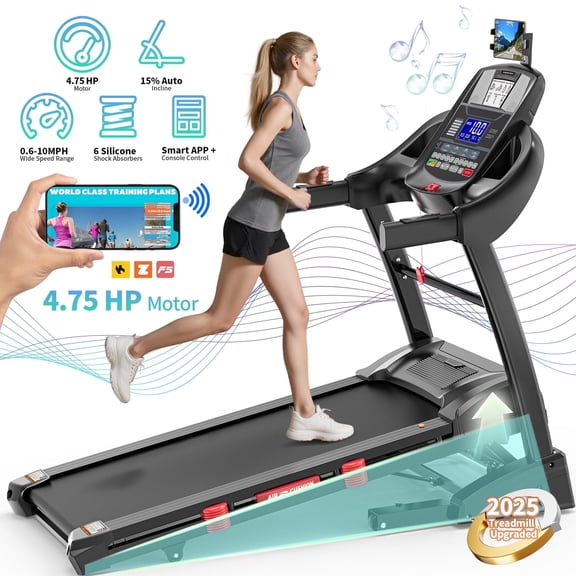 FaayFian Treadmill for Home with App Control, Treadmill with 15% Incline, 4.75HP Fold Treadmill 300lbs Capacity, 10MPH Speed, Shock Absorption, Free Fit Course, Home&Office