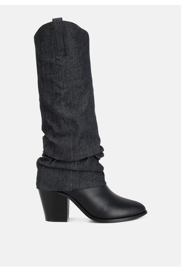 Fab Cowboy Boots With Denim Sleeve Detail