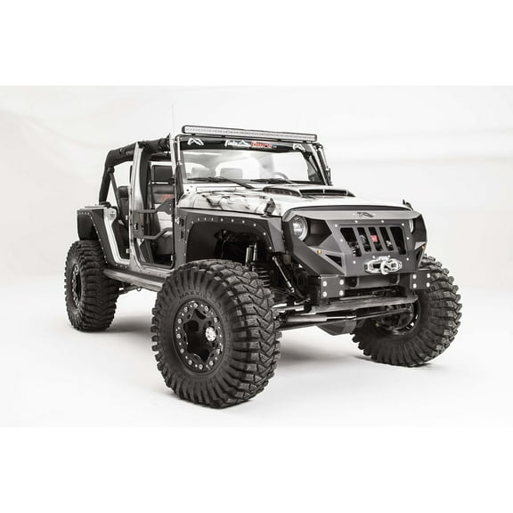 Fab Fours GR1000-1 Grumper Grill/Front Bumper Combination; 2 Stage Black Powder Coated; Fits select: 2015-2017 JEEP WRANGLER UNLIMITED, 2012-2014 JEEP WRANGLER