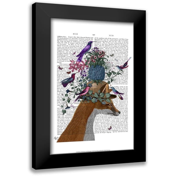 Fab Funky 10x14 Black Modern Framed Museum Art Print Titled - Fox Birdkeeper with Pineapple