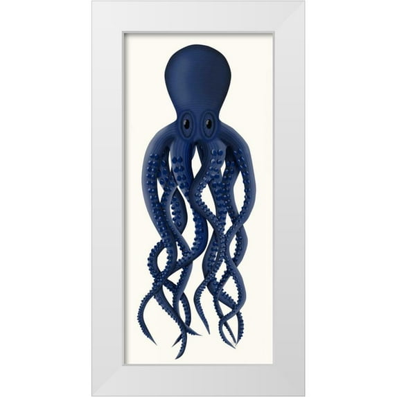 Fab Funky 10x18 White Modern Wood Framed Museum Art Print Titled - Giant Octopus Blue