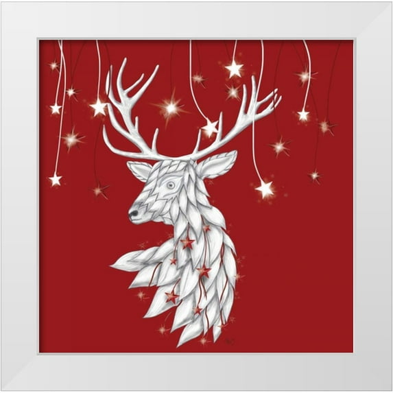 Fab Funky 12x12 White Modern Wood Framed Museum Art Print Titled - White Deer and Hanging Stars