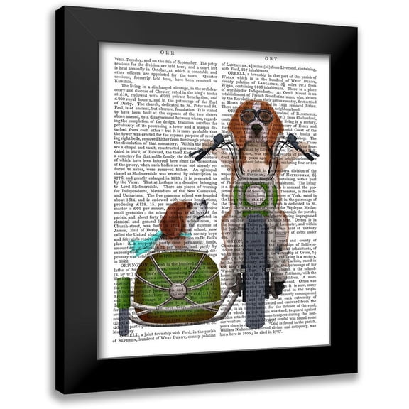 Fab Funky 12x14 Black Modern Framed Museum Art Print Titled - Beagle Chopper and Sidecar