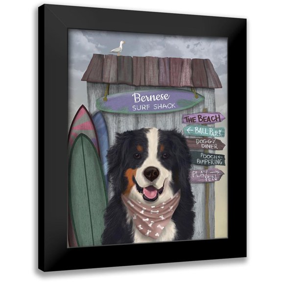 Fab Funky 12x14 Black Modern Framed Museum Art Print Titled - Bernese Surf Shack