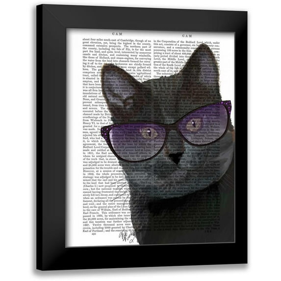Fab Funky 12x14 Black Modern Framed Museum Art Print Titled - Black Cat with Sunglasses