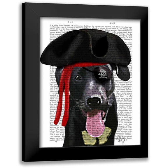 Fab Funky 12x14 Black Modern Framed Museum Art Print Titled - Black Labrador Pirate