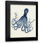 Fab Funky 12x14 Black Modern Framed Museum Art Print Titled - Blue Octopus on Cream e