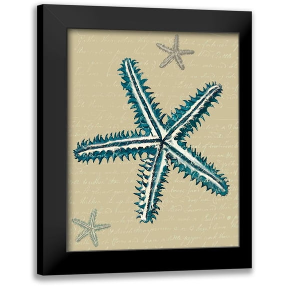 Fab Funky 12x14 Black Modern Framed Museum Art Print Titled - Blue Starfish on Taupe a