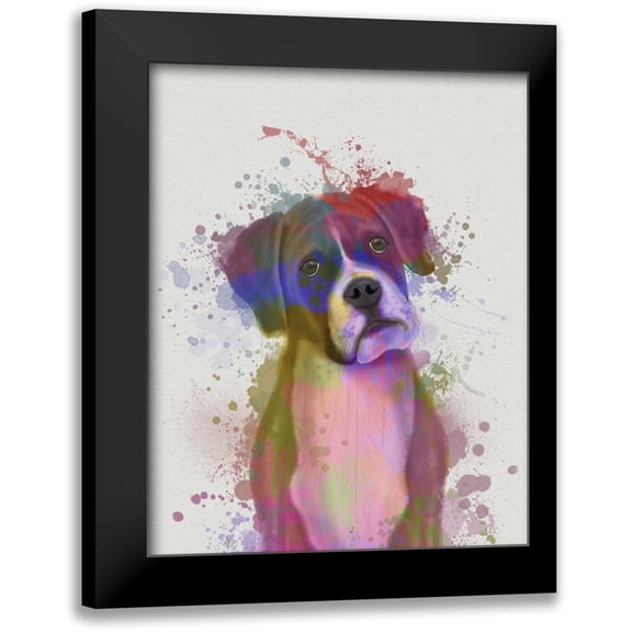 Fab Funky 12x14 Black Modern Framed Museum Art Print Titled - Boxer 1 Portrait Rainbow Splash