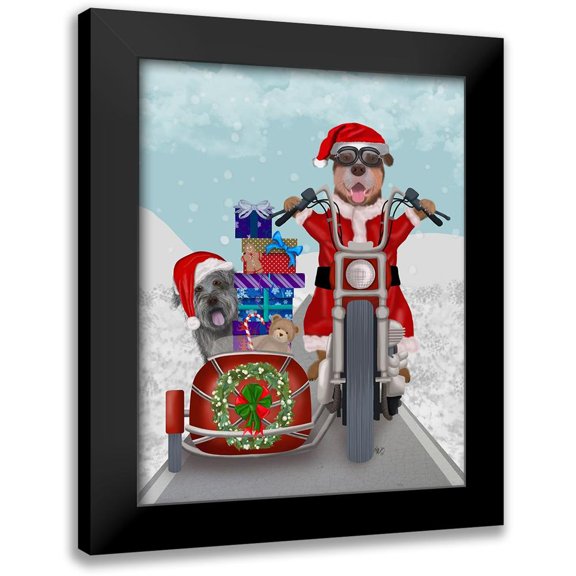 Fab Funky 12x14 Black Modern Framed Museum Art Print Titled - Christmas Mutts Christmas Chopper