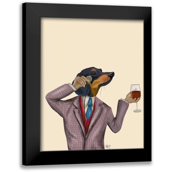 Fab Funky 12x14 Black Modern Framed Museum Art Print Titled - Dachshund Wine Snob