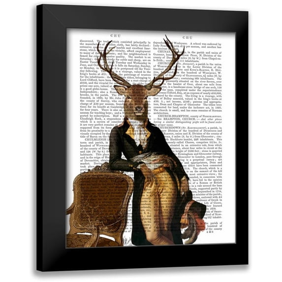 Fab Funky 12x14 Black Modern Framed Museum Art Print Titled - Deer and Chair Full