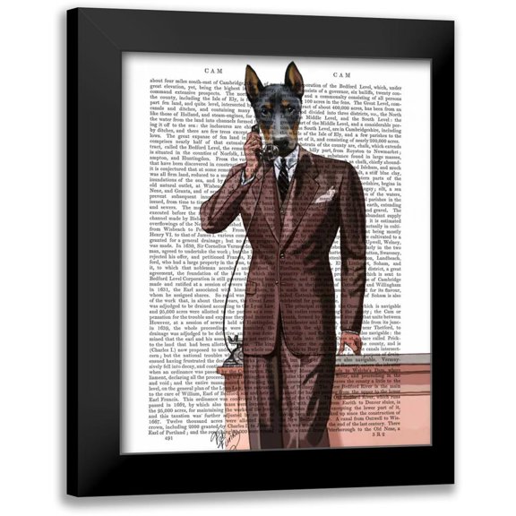 Fab Funky 12x14 Black Modern Framed Museum Art Print Titled - Doberman on Phone