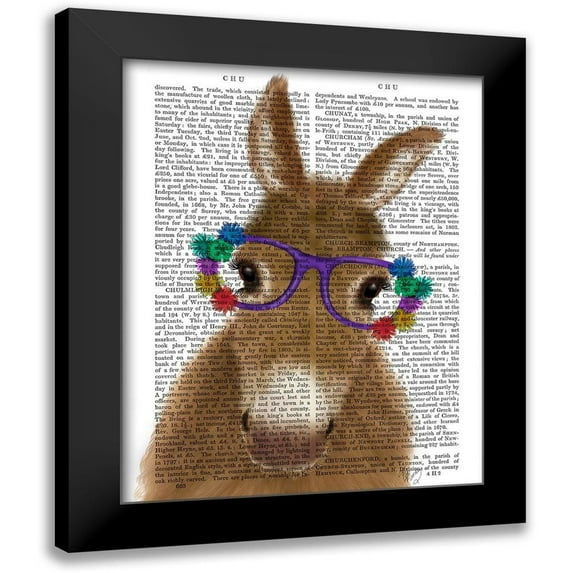 Fab Funky 12x14 Black Modern Framed Museum Art Print Titled - Donkey Purple Flower Glasses Book Print