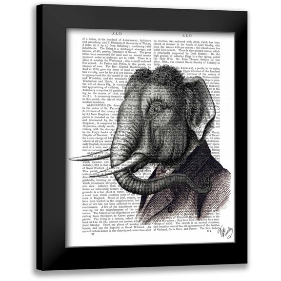 Fab Funky 12x14 Black Modern Framed Museum Art Print Titled - Elephant Portrait