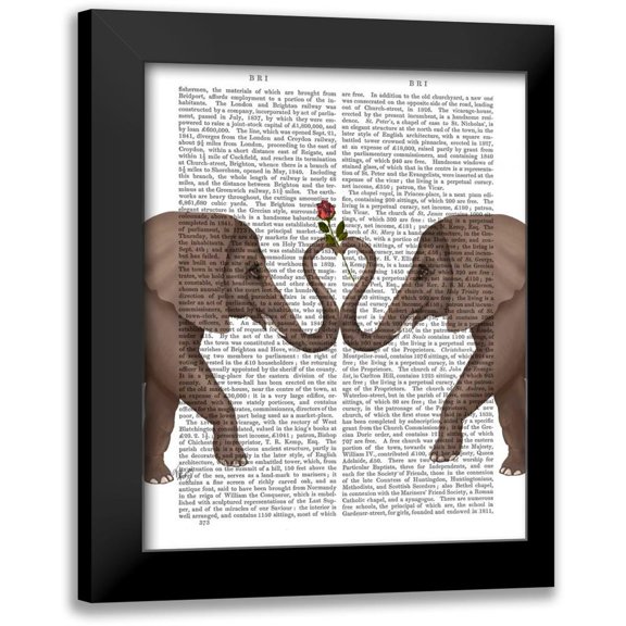 Fab Funky 12x14 Black Modern Framed Museum Art Print Titled - Elephants Heart and Rose
