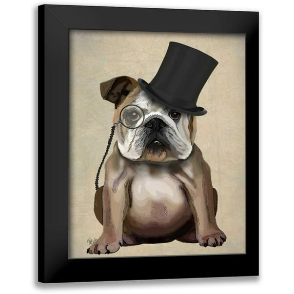 Fab Funky 12x14 Black Modern Framed Museum Art Print Titled - English Bulldog, Formal Hound and Hat