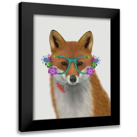Fab Funky 12x14 Black Modern Framed Museum Art Print Titled - Fox and Flower Glasses