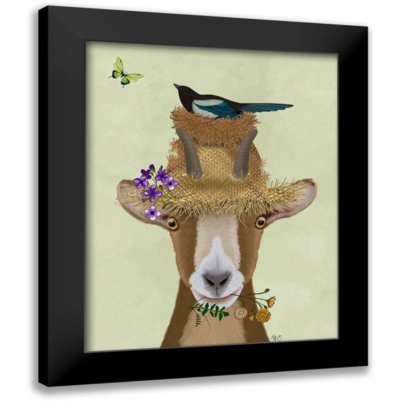 Fab Funky 12x14 Black Modern Framed Museum Art Print Titled - Goat In Straw Hat
