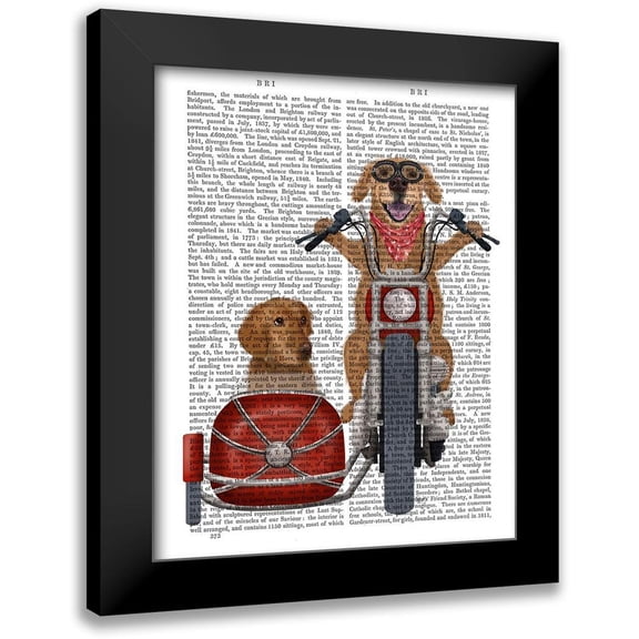 Fab Funky 12x14 Black Modern Framed Museum Art Print Titled - Golden Retriever Chopper and Sidecar