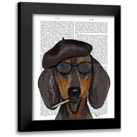 Fab Funky 12x14 Black Modern Framed Museum Art Print Titled - Hipster Dachshund Black and Tan