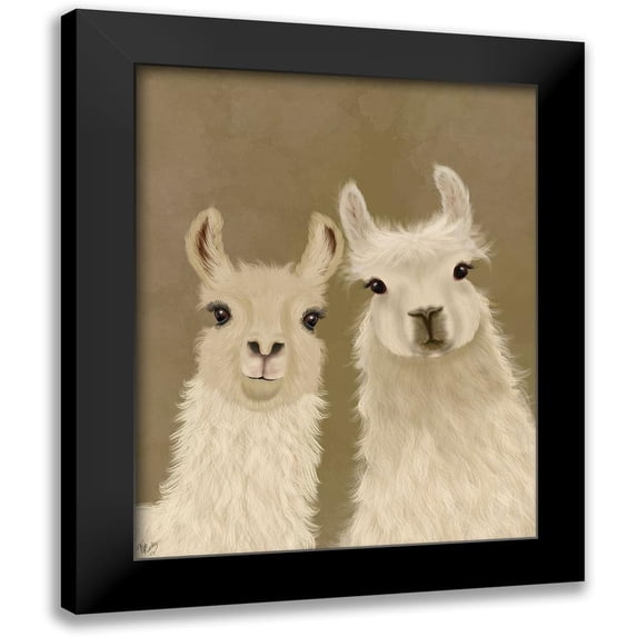 Fab Funky 12x14 Black Modern Framed Museum Art Print Titled - Llama Duo, Looking at You