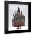 thumbnail image 1 of Fab Funky 12x14 Black Modern Framed Museum Art Print Titled - London in Clouds Red and Green, 1 of 5