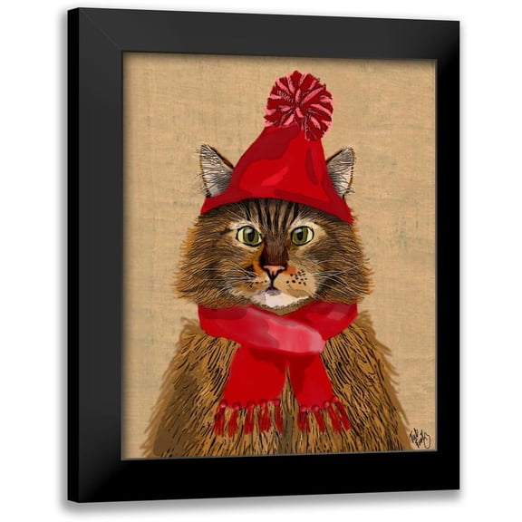 Fab Funky 12x14 Black Modern Framed Museum Art Print Titled - Maine Coon Cat