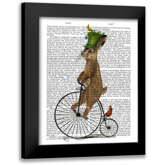 Fab Funky 12x14 Black Modern Framed Museum Art Print Titled - March Hare on Penny Farthing