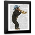 thumbnail image 1 of Fab Funky 12x14 Black Modern Framed Museum Art Print Titled - Monkey Playing Trumpet with Blue Hat, 1 of 5
