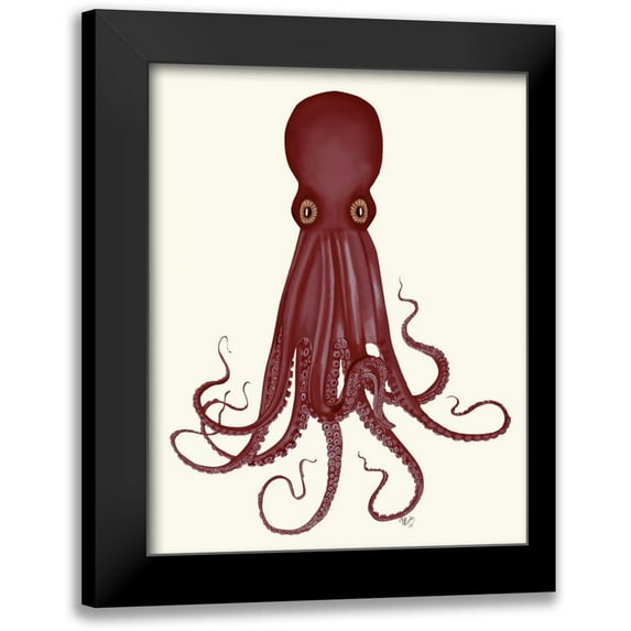 Fab Funky 12x14 Black Modern Framed Museum Art Print Titled - Octopus 8, Red