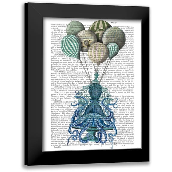 Fab Funky 12x14 Black Modern Framed Museum Art Print Titled - Octopus Cage and Balloons