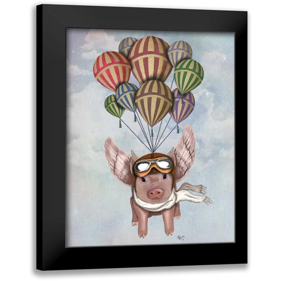 Fab Funky 12x14 Black Modern Framed Museum Art Print Titled - Pig And Balloons