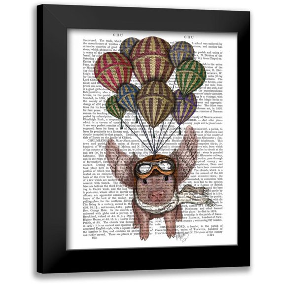 Fab Funky 12x14 Black Modern Framed Museum Art Print Titled - Pig And Balloons