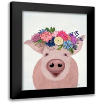 Fab Funky 12x14 Black Modern Framed Museum Art Print Titled - Pig and Flower Crown