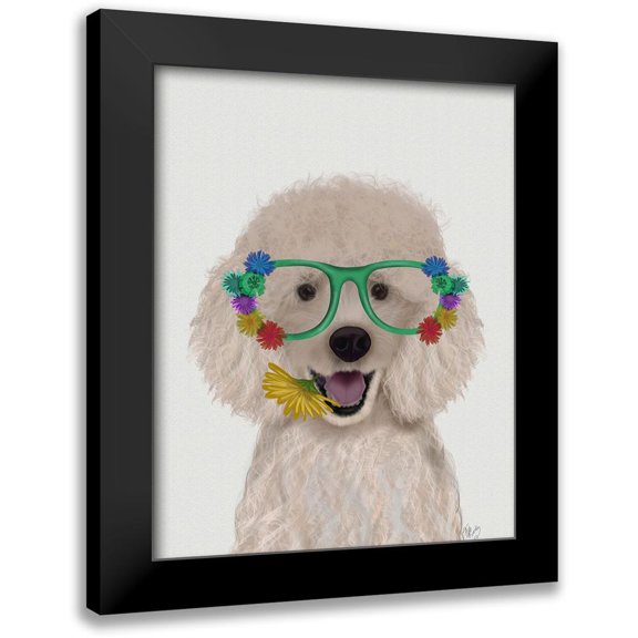 Fab Funky 12x14 Black Modern Framed Museum Art Print Titled - Poodle, White and Flower Glasses