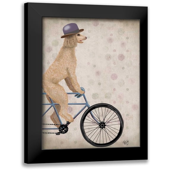 Fab Funky 12x14 Black Modern Framed Museum Art Print Titled - Poodle on Bicycle, Cream