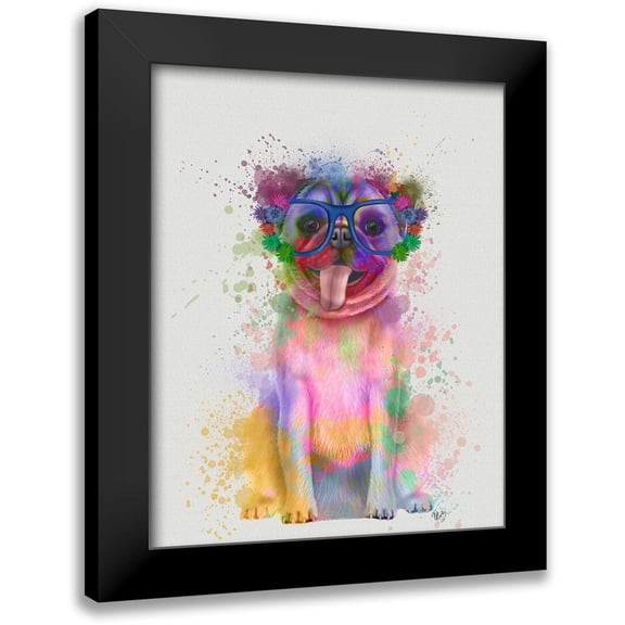 Fab Funky 12x14 Black Modern Framed Museum Art Print Titled - Pug Rainbow Splash