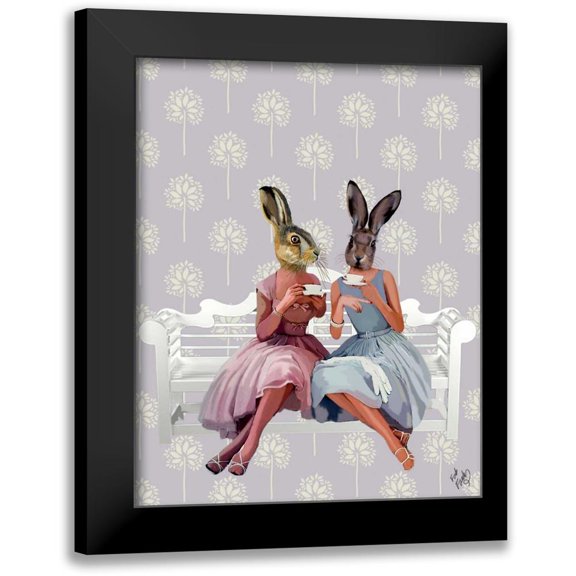 Fab Funky 12x14 Black Modern Framed Museum Art Print Titled - Rabbit Chat