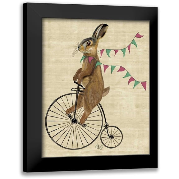 Fab Funky 12x14 Black Modern Framed Museum Art Print Titled - Rabbit On Penny Farthing