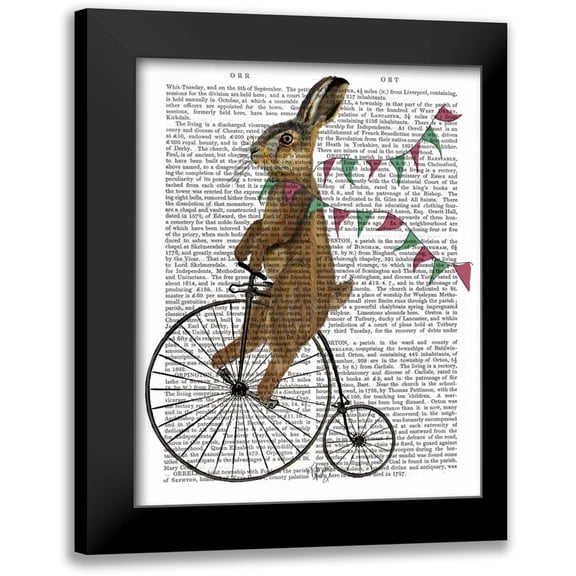 Fab Funky 12x14 Black Modern Framed Museum Art Print Titled - Rabbit On Penny Farthing